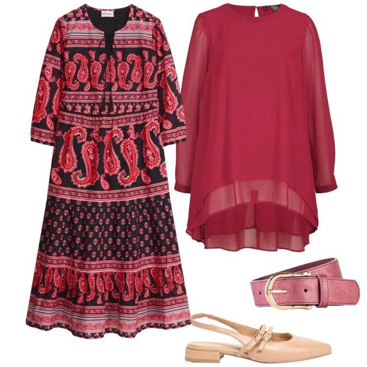 Outfit donna - Bonprix - Boho Spring Vibes. Stile Boho per Tutti i giorni. Abbinamento con tuniche, ballerine, cinture, vestiti midi/longuette.