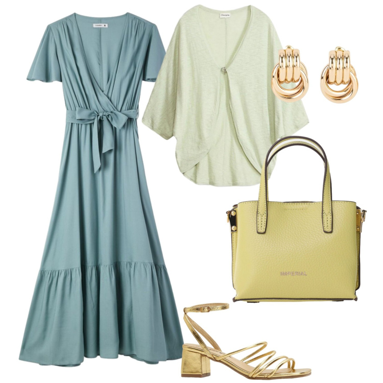 Outfit donna - Total look #2388583. Stile Casual chic per Ufficio. Abbinamento con orecchini, cardigans, sandali col tacco, vestiti lunghi, borse a tracolla.