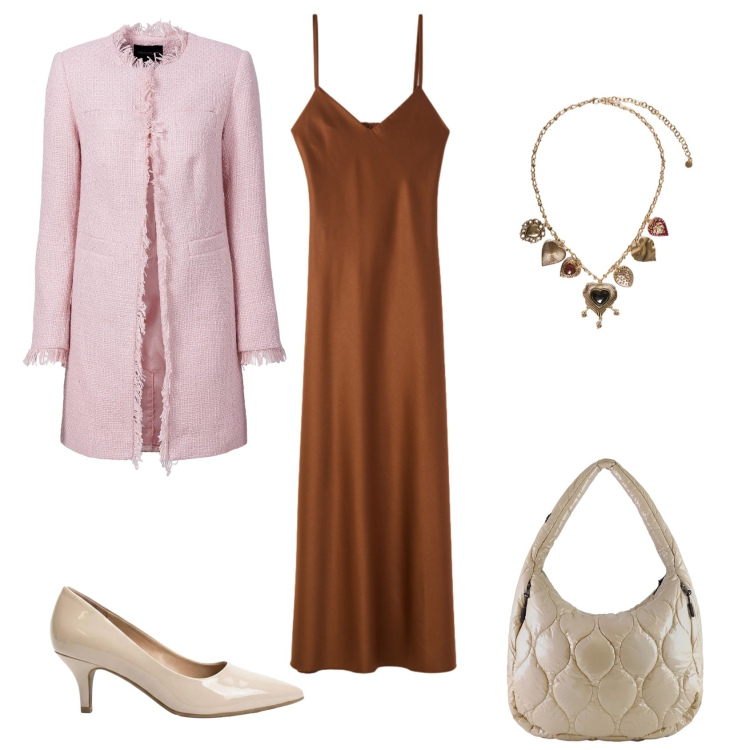 Outfit donna - Total look #2388585. Stile Chic per Serata fuori. Abbinamento con blazer, décolleté, vestiti lunghi, collane, borse tote.