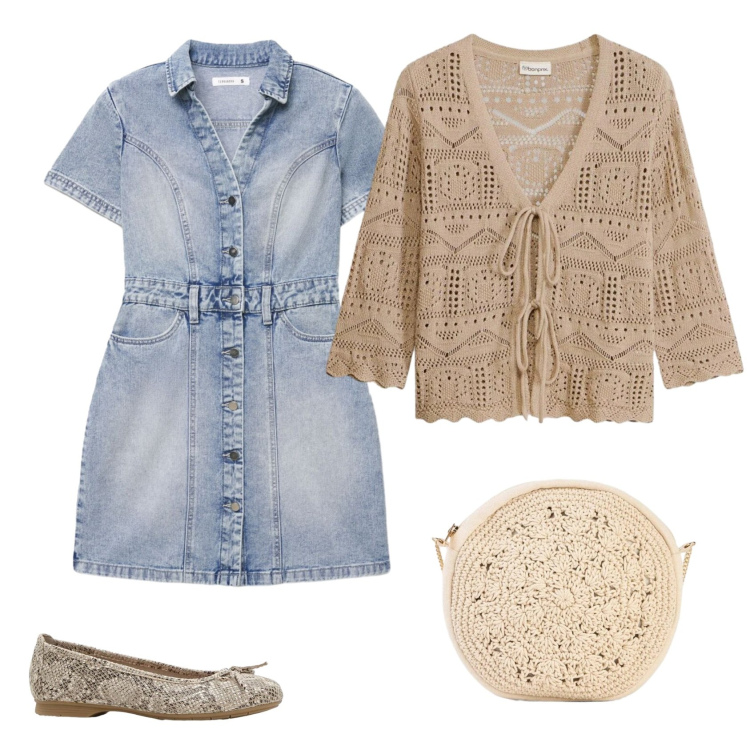 Outfit donna - Total look #2388587. Stile Casual chic per Ufficio. Abbinamento con ballerine, borse a tracolla, cardigans, vestiti corti.