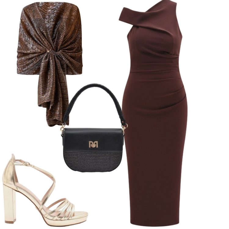 Outfit donna - Chic. Stile Chic per Cerimonia. Abbinamento con stole, vestiti asimmetrici, borse a spalla, sandali col tacco.