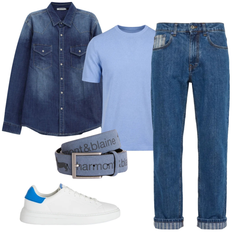 Outfit uomo - Total look #2388592. Stile Casual per Tutti i giorni. Abbinamento con camicie, cinture, sneakers, jeans, t-shirt.