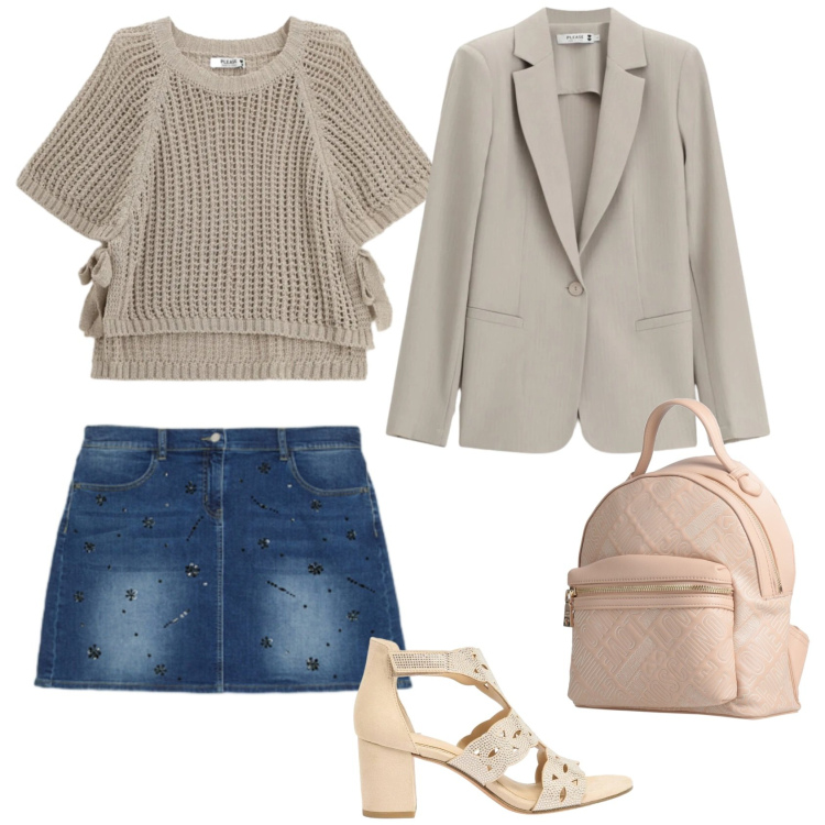 Outfit donna - Total look #2388593. Stile Casual chic per Tutti i giorni. Abbinamento con zaini, sandali col tacco, minigonne, top, blazer.