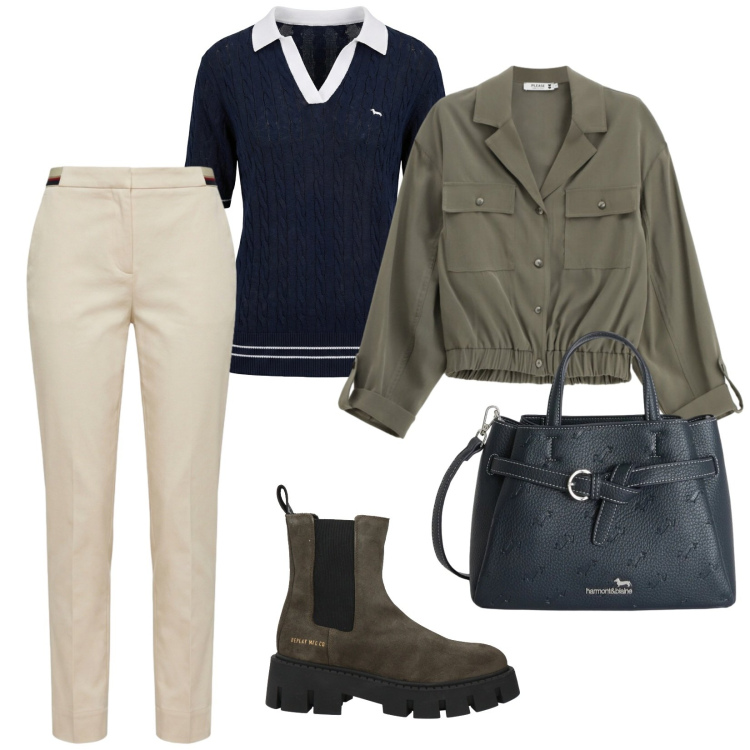 Outfit donna - Pantaloni chiari. per Tutti i giorni. Abbinamento con stivaletti chelsea, borse a mano, polo, pantaloni chino, camicie.