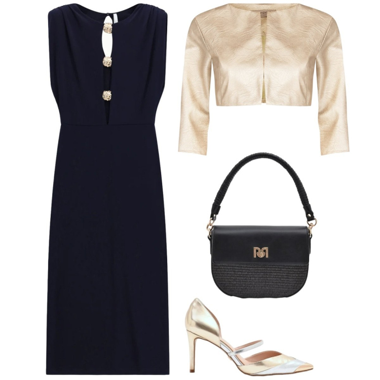 Outfit donna - Total look #2388609. Stile Chic per Serata fuori. Abbinamento con vestiti midi/longuette, bolero, borse a spalla, décolleté.
