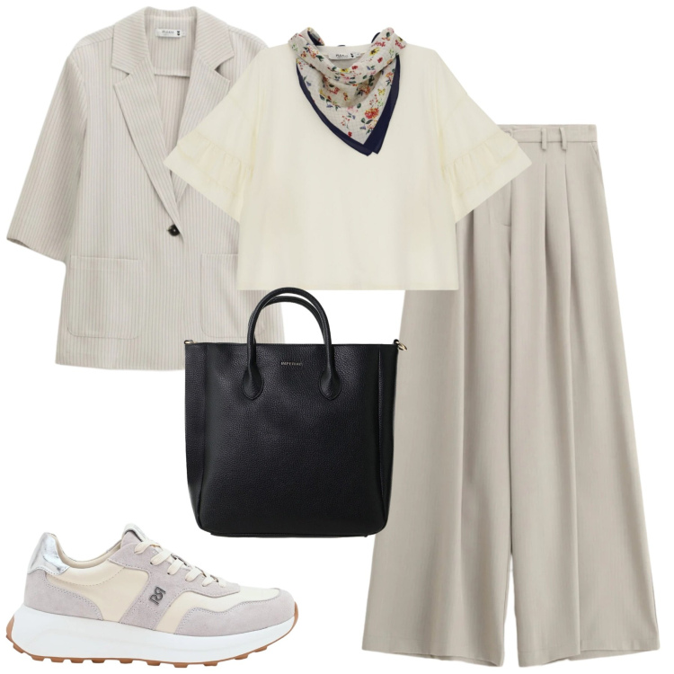 Outfit donna - Total look #2388620. Stile Trendy per Tutti i giorni. Abbinamento con borse a tracolla, sneakers, pantaloni a palazzo, blazer, top.