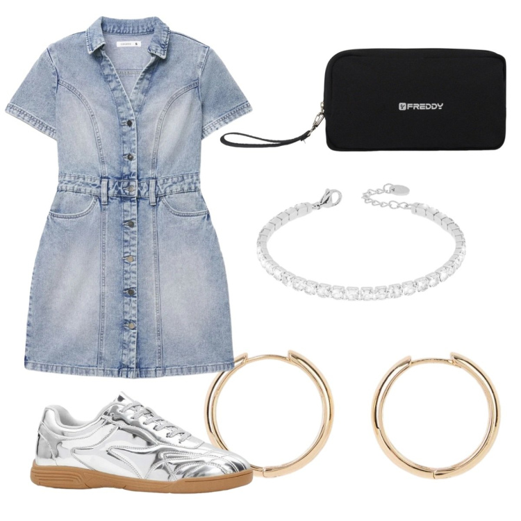 Outfit donna - Total look #2388626. Stile Casual chic per Serata fuori. Abbinamento con orecchini, sneakers, vestiti corti, valigie, braccialetti.