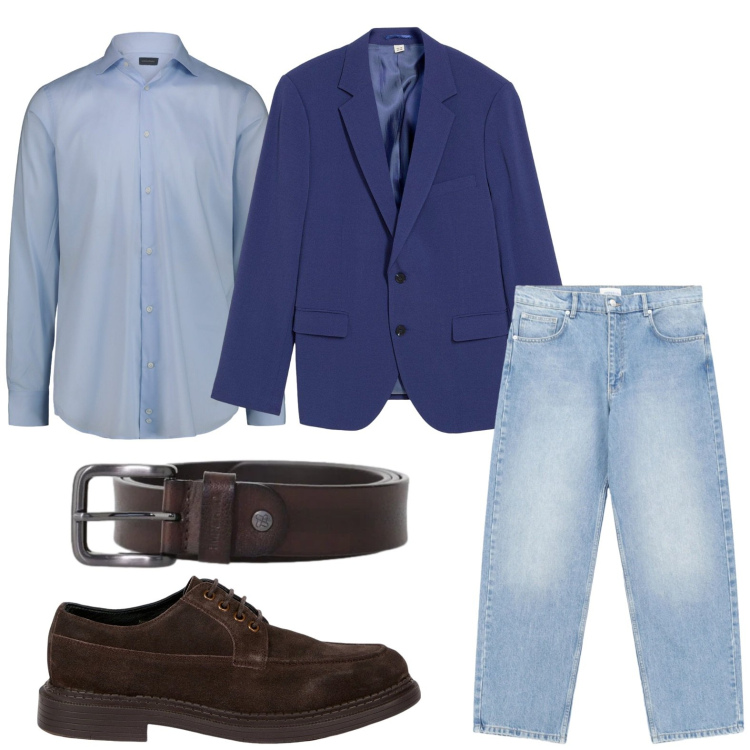 Outfit uomo - Stile casual. Stile Casual per Tutti i giorni. Abbinamento con giacche, jeans, cinture, scarpe stringate, camicie.