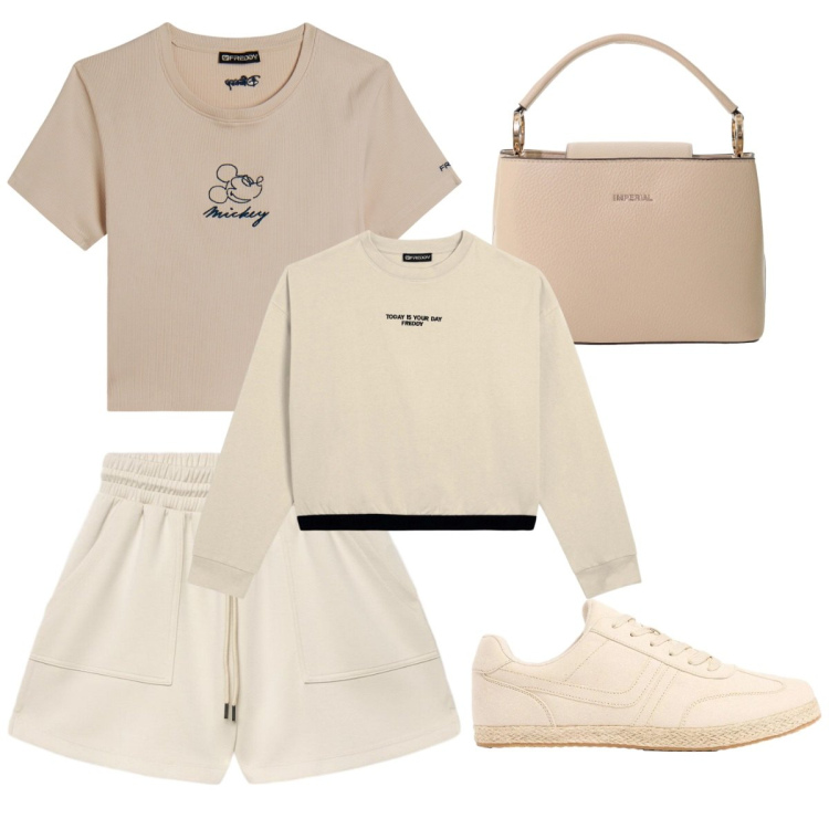 Outfit donna - Total look #2388668. Stile Casual per Tutti i giorni. Abbinamento con sneakers, bermuda, borse a secchiello, felpe, t-shirt.
