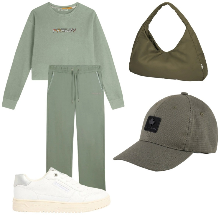 Outfit donna - Total look #2388674. Stile Casual per Tutti i giorni. Abbinamento con sneakers, pantaloni, felpe, cappelli con visiera, borse a spalla.
