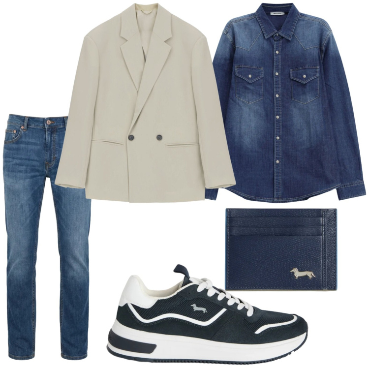 Outfit uomo - Look di stagione. Stile Casual per Tutti i giorni. Abbinamento con camicie, giacche, sneakers, portafogli, jeans.