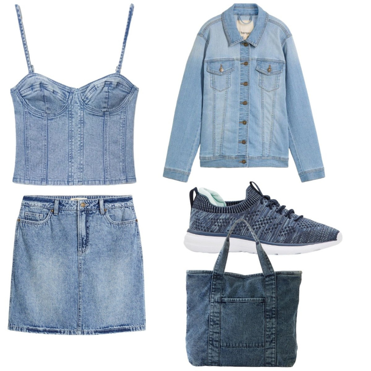 Outfit donna - Total look #2388698. Stile Basic per Serata fuori. Abbinamento con sneakers, shopping bag, minigonne, cappotti, top.