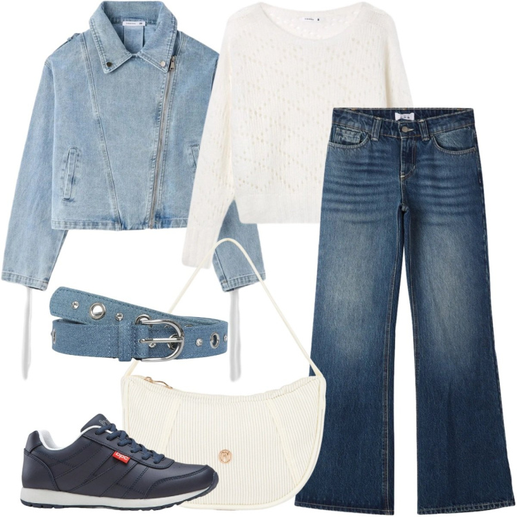 Outfit donna - Total look #2388707. Stile Casual chic per Tutti i giorni. Abbinamento con sneakers, maglieria, cinture, jeans, cappotti, borse a mano.