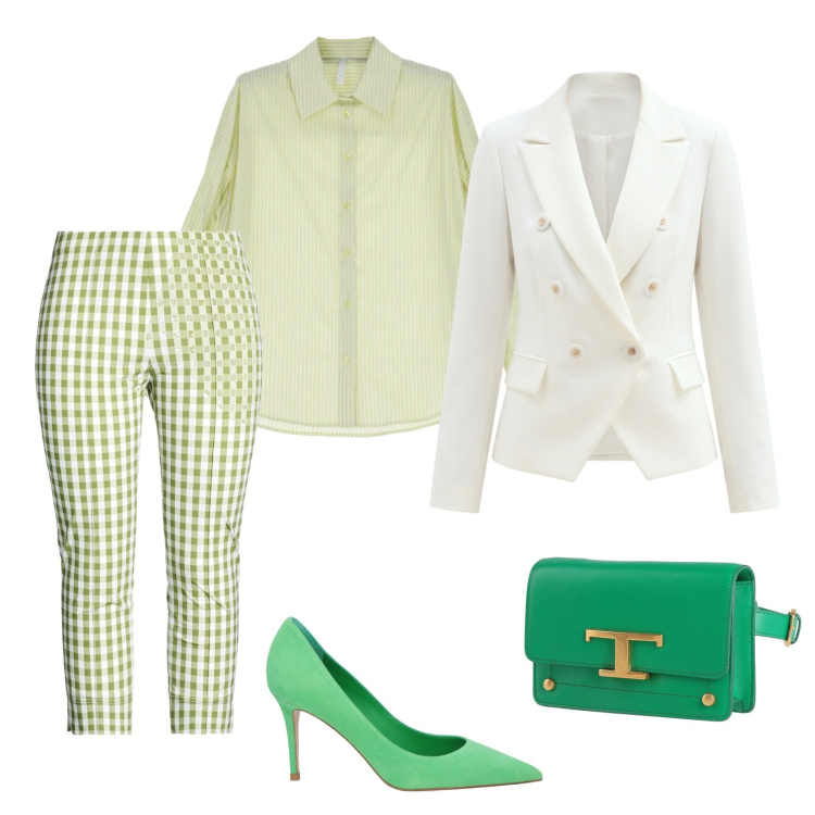 Outfit donna - Total look #2388710. Stile Casual chic per Ufficio. Abbinamento con leggings, marsupi, décolleté, camicie, blazer.