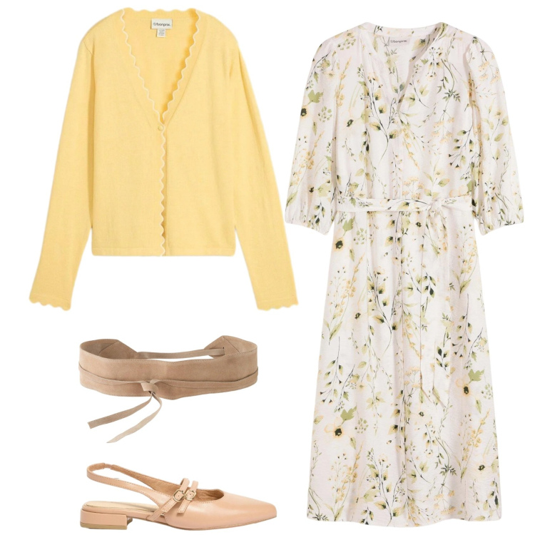 Outfit donna - Morbida serata. Stile Boho per Serata fuori. Abbinamento con vestiti, cardigans, cinture, ballerine.