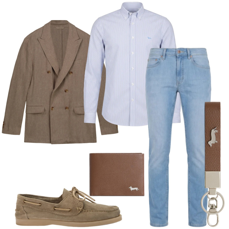 Outfit uomo - Total look #2388726. Stile Business/Elegante per Ufficio. Abbinamento con portachiavi, portafogli, jeans, camicie, scarpe stringate, giacche.