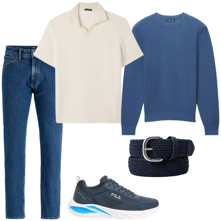 Outfit uomo - La polo color burro. Stile Casual per Tutti i giorni. Abbinamento con sneakers, jeans, maglieria, polo, cinture.