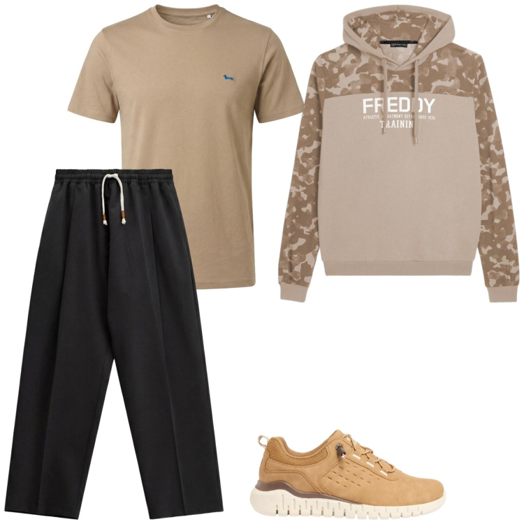 Outfit uomo - Sportivo con stile. Stile Casual per Tutti i giorni. Abbinamento con sneakers, pantaloni, t-shirt, felpe con cappuccio.