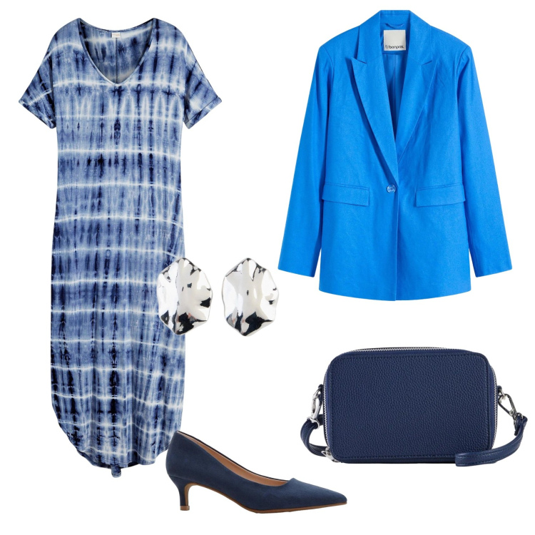 Outfit donna - Total look #2388732. Stile Casual chic per Tutti i giorni. Abbinamento con vestiti lunghi, blazer, décolleté, borse a tracolla, orecchini.