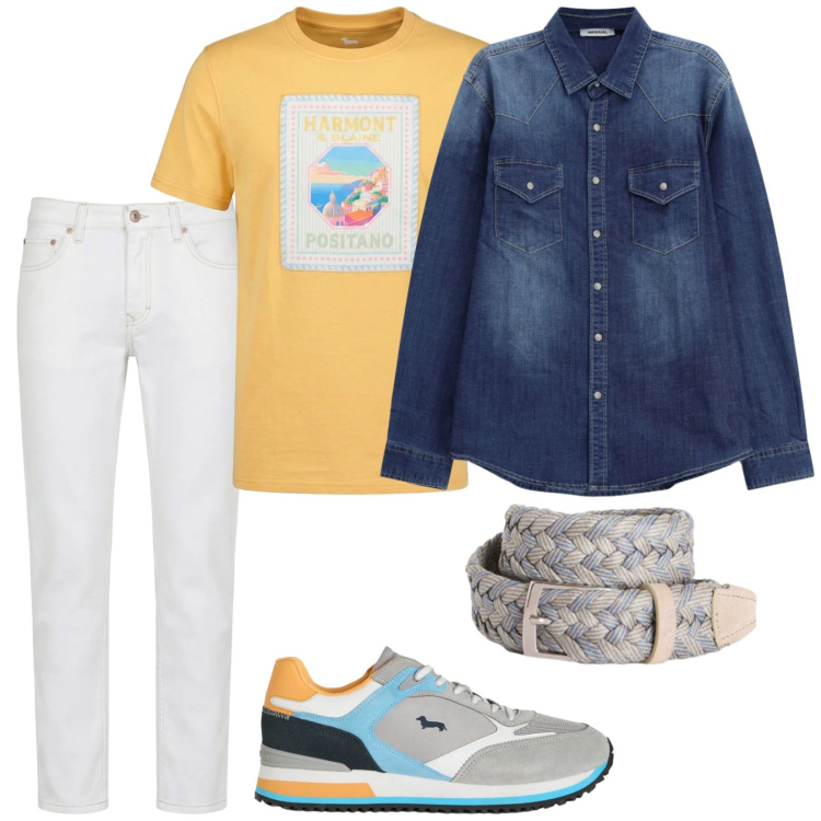 Outfit uomo - Capo must have: camicia in denim. Stile Casual per Tutti i giorni. Abbinamento con camicie, sneakers, jeans, cinture, t-shirt.