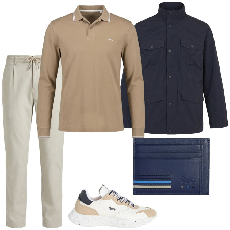Outfit uomo - La polo manica lunga. Stile Casual per Tutti i giorni. Abbinamento con portafogli, sneakers, pantaloni, polo, giacche.
