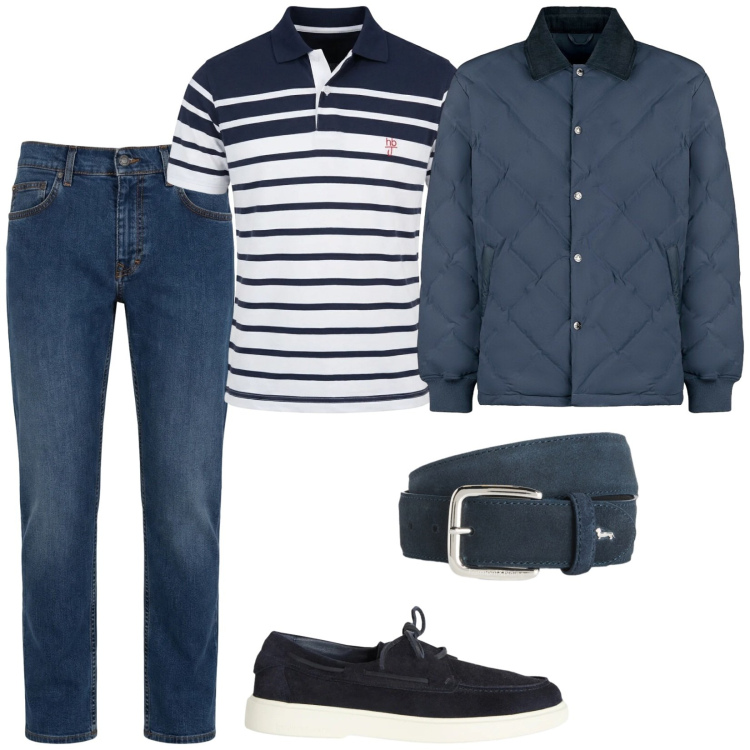 Outfit uomo - In gita con papà. Stile Casual per Tutti i giorni. Abbinamento con jeans, scarpe stringate, cinture, polo, giacche.