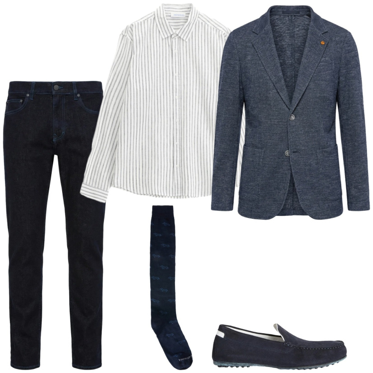Outfit uomo - So beautiful. Stile Trendy per Serata speciale. Abbinamento con camicie, scarpe stringate, jeans, calzini, giacche.