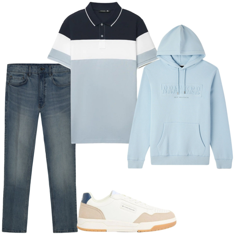 Outfit uomo - My teenager. Stile Casual per Tutti i giorni. Abbinamento con sneakers, felpe con cappuccio, polo, jeans.