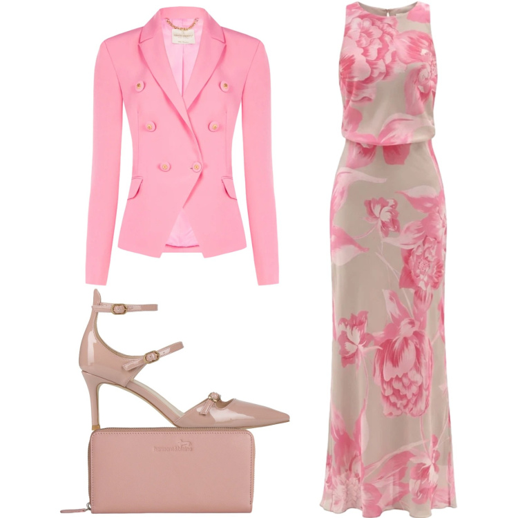 Outfit donna - Total look #2388752. Stile Glamour per Cerimonia. Abbinamento con décolleté, blazer, vestiti lunghi, portafogli.