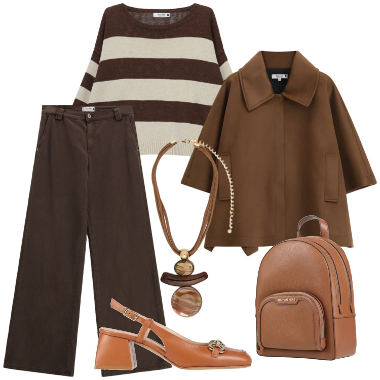 Outfit donna - La giacca/camicia. Stile Bon Ton per Ufficio. Abbinamento con décolleté, zaini, ciondoli, cappotti, pantaloni a palazzo, maglieria.