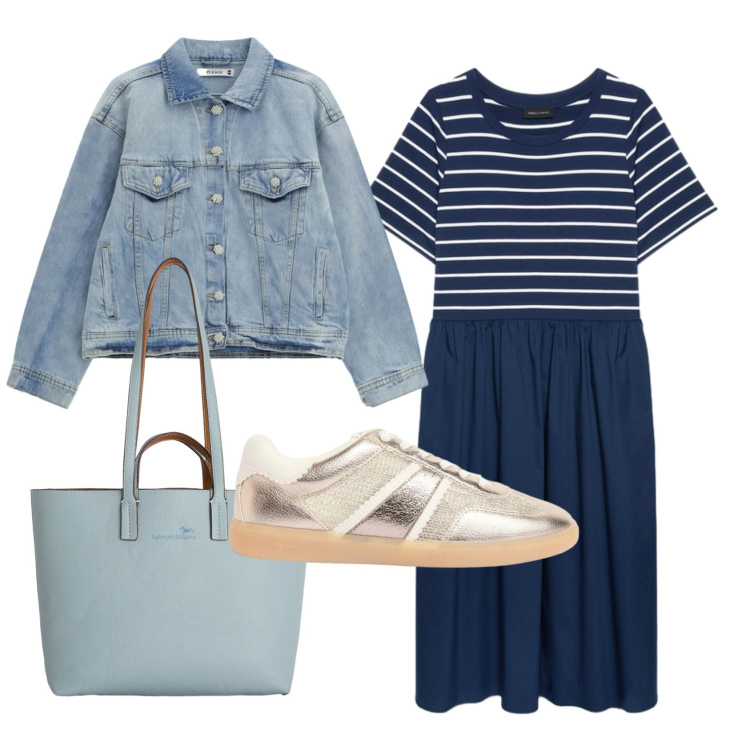 Outfit donna - Total look #2388759. Stile Casual per Tutti i giorni. Abbinamento con sneakers, shopping bag, vestiti, blazer.