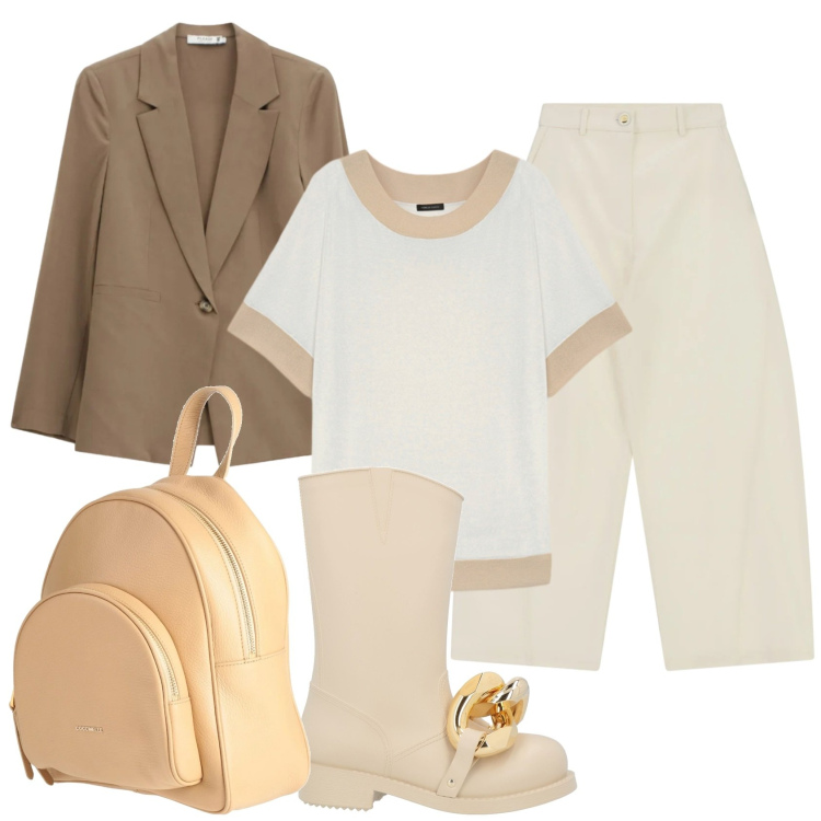Outfit donna - Total look #2388763. Stile Casual per Tutti i giorni. Abbinamento con stivaletti, zaini, jeans, t-shirt, blazer.