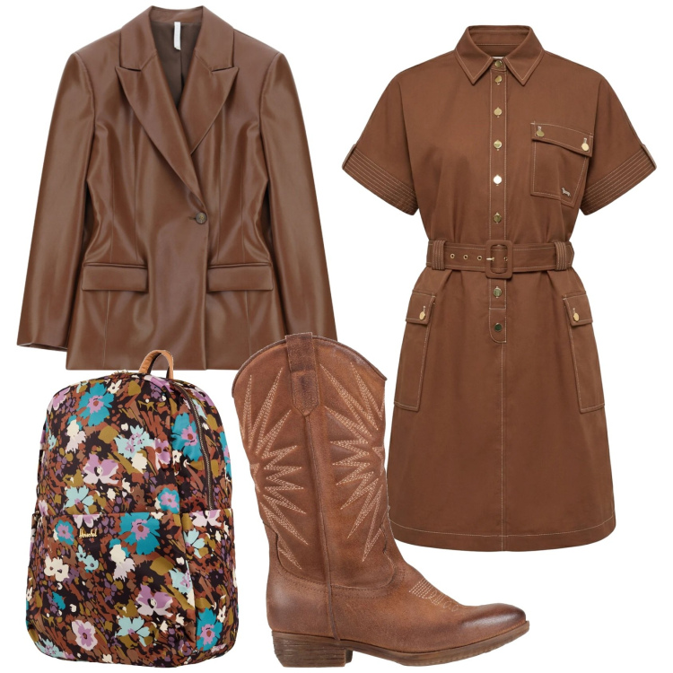 Outfit donna - Total look #2388766. Stile Vintage retrò per Ufficio. Abbinamento con stivali, valigie, blazer, vestiti chemisier.