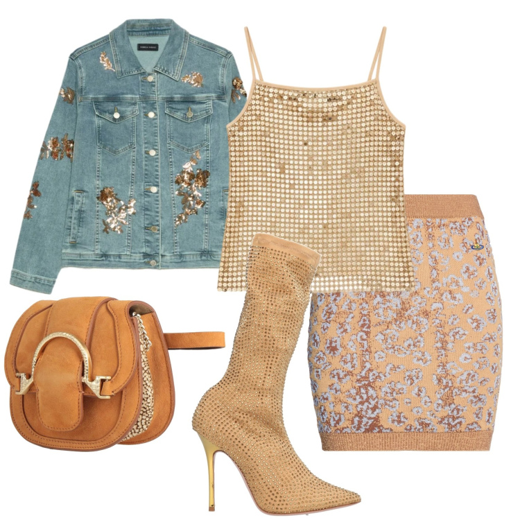 Outfit donna - Total look #2388771. Stile Glamour per Serata fuori. Abbinamento con marsupi, minigonne, stivali, blazer, canottiere.