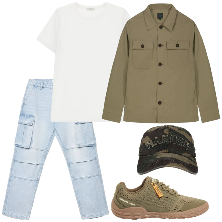 Outfit uomo - Harder. Stile Casual per Tutti i giorni. Abbinamento con sneakers, jeans, cappelli con visiera, t-shirt, cappotti.