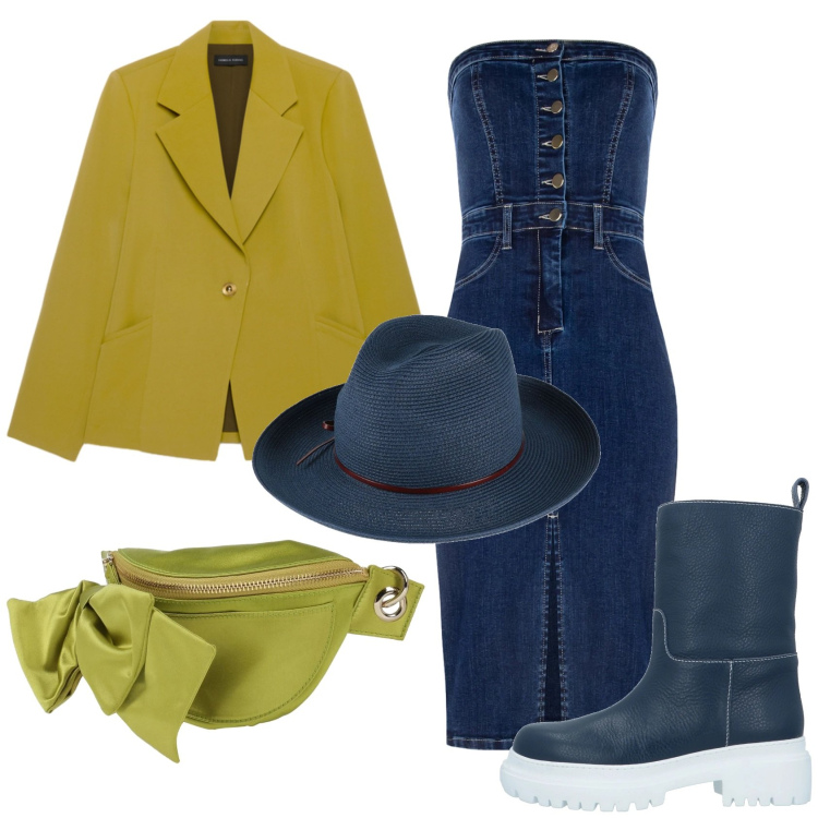 Outfit donna - Total look #2388775. Stile Trendy per Tutti i giorni. Abbinamento con marsupi, cappelli, stivaletti, blazer, vestiti a tubino.