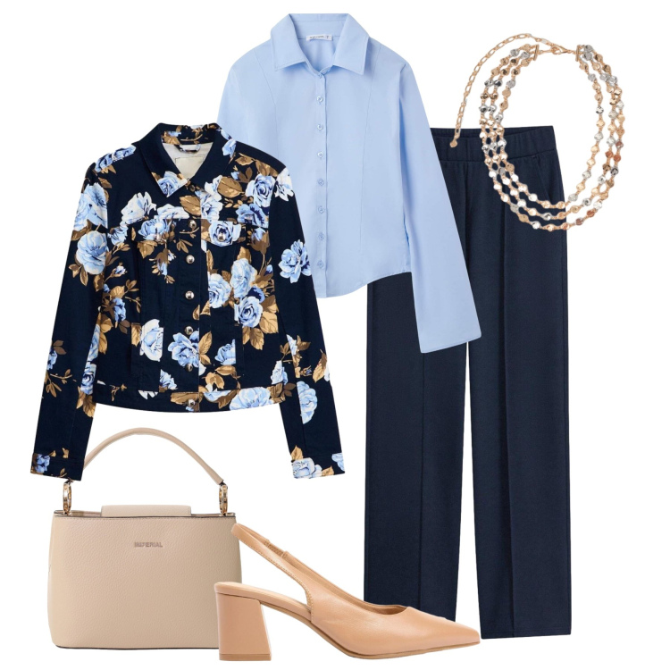 Outfit donna - La giacchina floreale. Stile Bon Ton per Ufficio. Abbinamento con blazer, pantaloni, décolleté, camicie, borse a secchiello, collane.