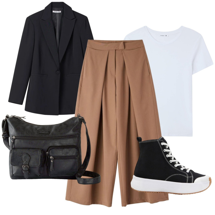 Outfit donna - Total look #2388804. Stile Casual per Tutti i giorni. Abbinamento con borse a tracolla, sneakers, t-shirt, pantaloni, blazer.