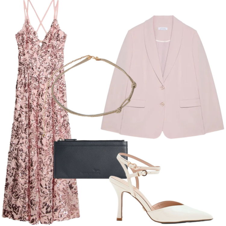 Outfit donna - Eleganza leggera. Stile Glamour per Tutti i giorni. Abbinamento con vestiti lunghi, décolleté, blazer, cinture, portafogli.