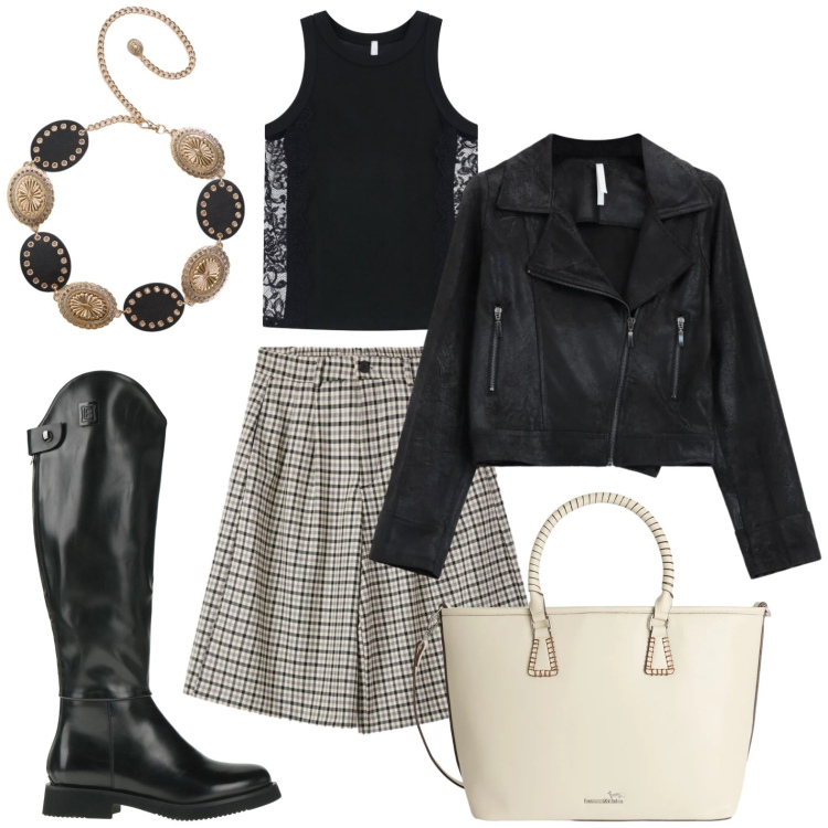 Outfit donna - I quadretti per i tutti i giorni. Stile Minimal per Tutti i giorni. Abbinamento con stivali, cinture, bermuda, giacche, top, shopping bag.
