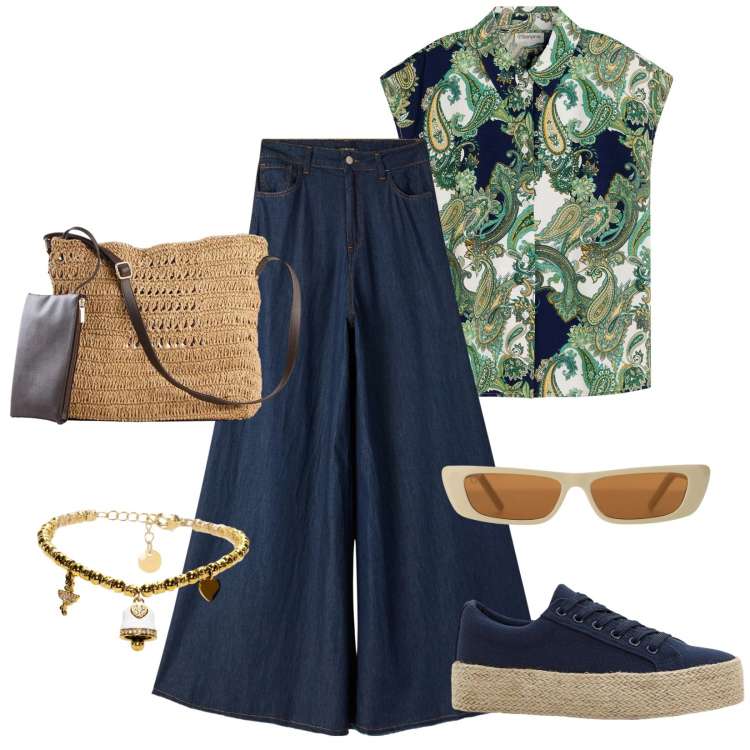 Outfit donna - Total look #2388821. Stile Casual per Tutti i giorni. Abbinamento con camicie, sneakers, borse a tracolla, jeans, occhiali da sole, braccialetti.
