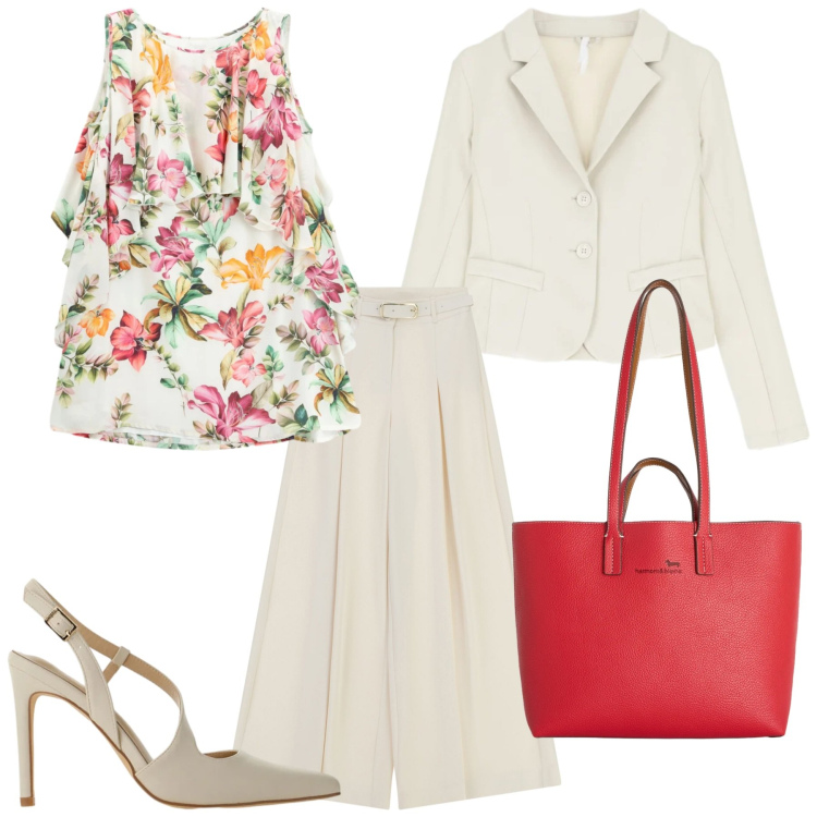 Outfit donna - Total look #2388830. Stile Romantica per Cerimonia. Abbinamento con blazer, pantaloni a palazzo, décolleté, vestiti corti, shopping bag.