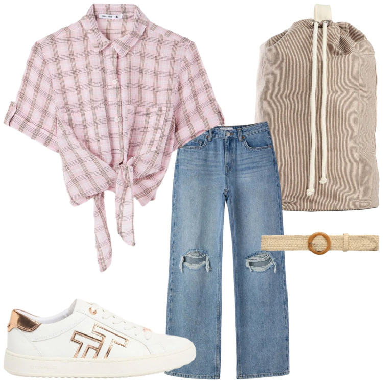 Outfit donna - Total look #2388834. Stile Basic per Tutti i giorni. Abbinamento con zaini, sneakers, jeans strappati, camicie a manica corta, cinture.