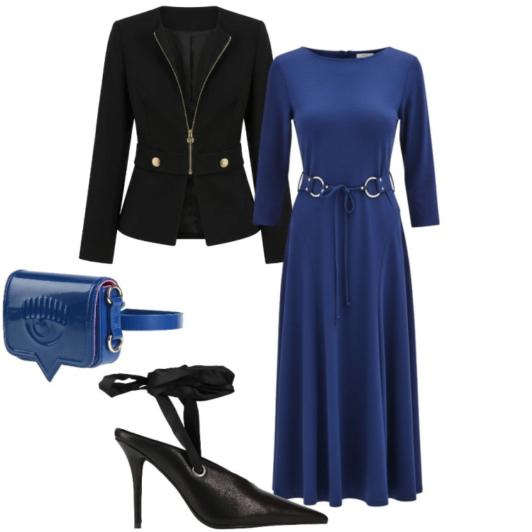 Outfit donna - Abito per aprile. Stile Chic per Cerimonia. Abbinamento con marsupi, décolleté, vestiti midi/longuette, blazer.