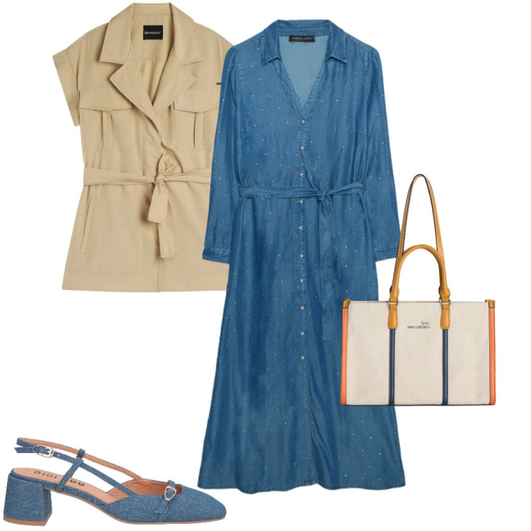Outfit donna - Un abito per aprile. Stile Casual chic per Tutti i giorni. Abbinamento con décolleté, vestiti, borse tote, trench.
