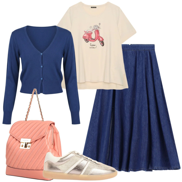 Outfit donna - Retrò. Stile Bon Ton per Tutti i giorni. Abbinamento con zaini, sneakers, t-shirt, gonne lunghe, cardigans.