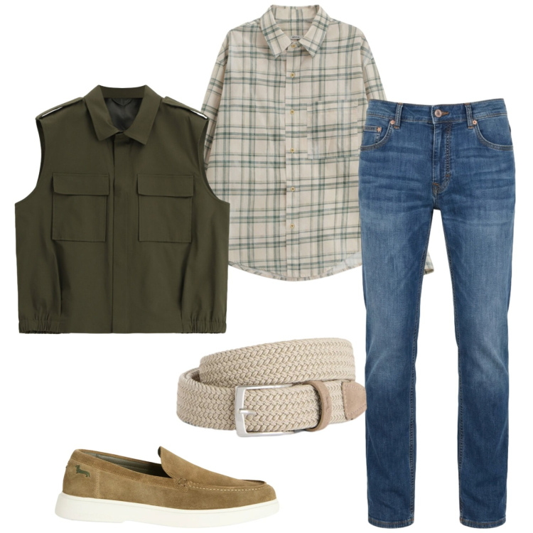 Outfit uomo - Total look #2388889. Stile Trendy per Tutti i giorni. Abbinamento con camicie, gilet, cinture, jeans, scarpe stringate.