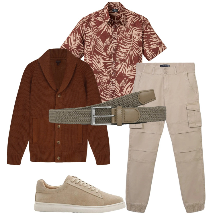 Outfit uomo - Total look #2388890. Stile Trendy per Serata speciale. Abbinamento con camicie a manica corta, sneakers, cinture, pantaloni cargo, cardigans.