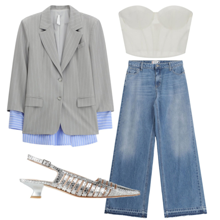 Outfit donna - Total look #2388900. Stile Trendy per Ufficio. Abbinamento con décolleté, jeans, blazer, top.