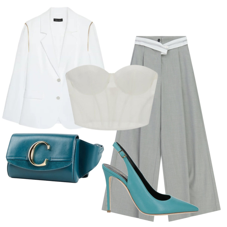Outfit donna - Total look #2388901. Stile Mannish per Serata fuori. Abbinamento con marsupi, décolleté, pantaloni a palazzo, top, blazer.